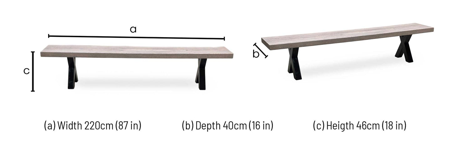 Bodahl 'Terra' 8 Vintage Grey Solid Oak 240cm Dining Bench