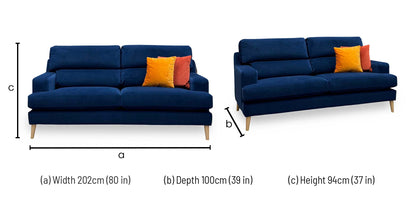 The Lounge Co. ‘Romilly’ Mid009 Midnight Indigo Wa Ft Velvet Fabric 3 Seater Sofa