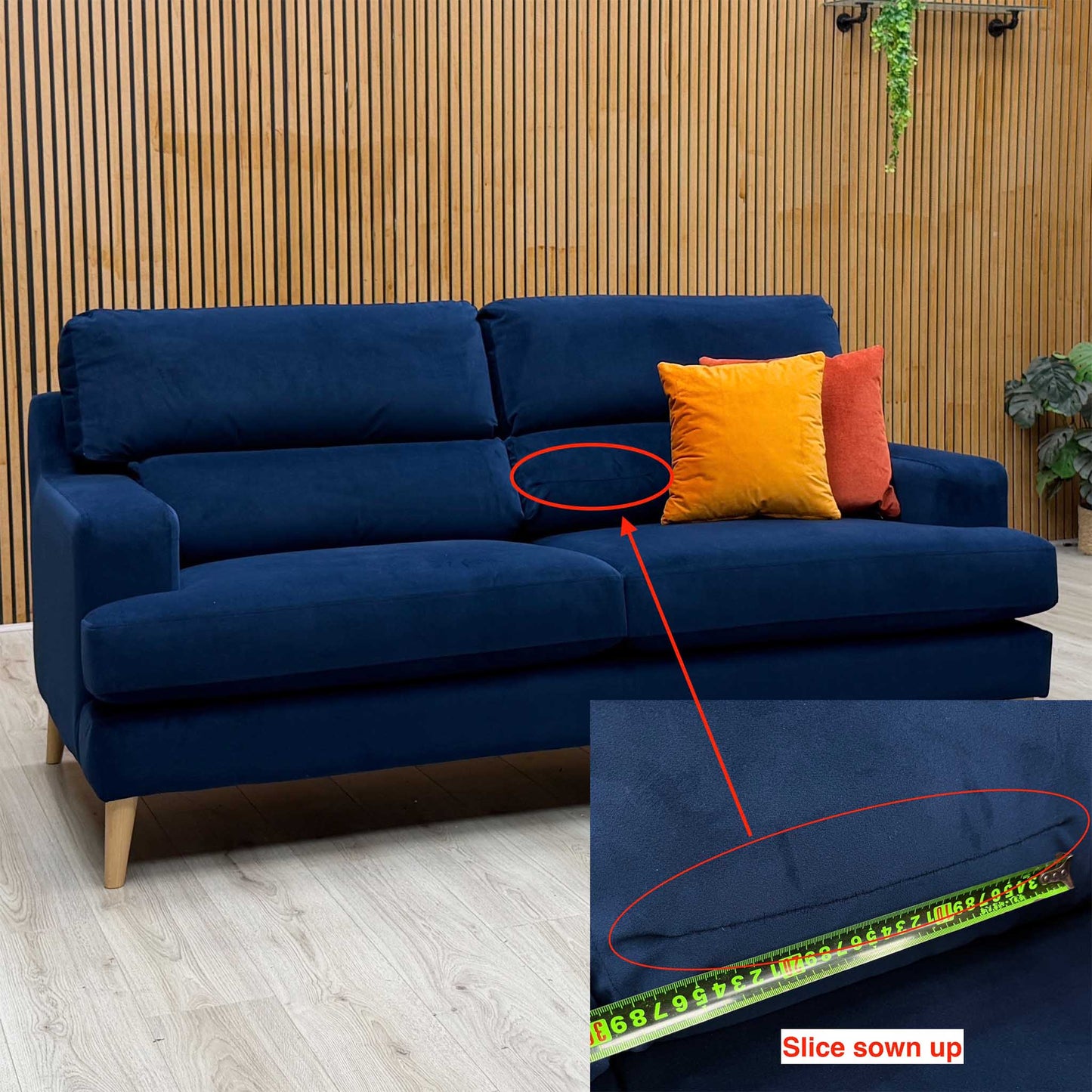 The Lounge Co. ‘Romilly’ Mid009 Midnight Indigo Wa Ft Velvet Fabric 3 Seater Sofa