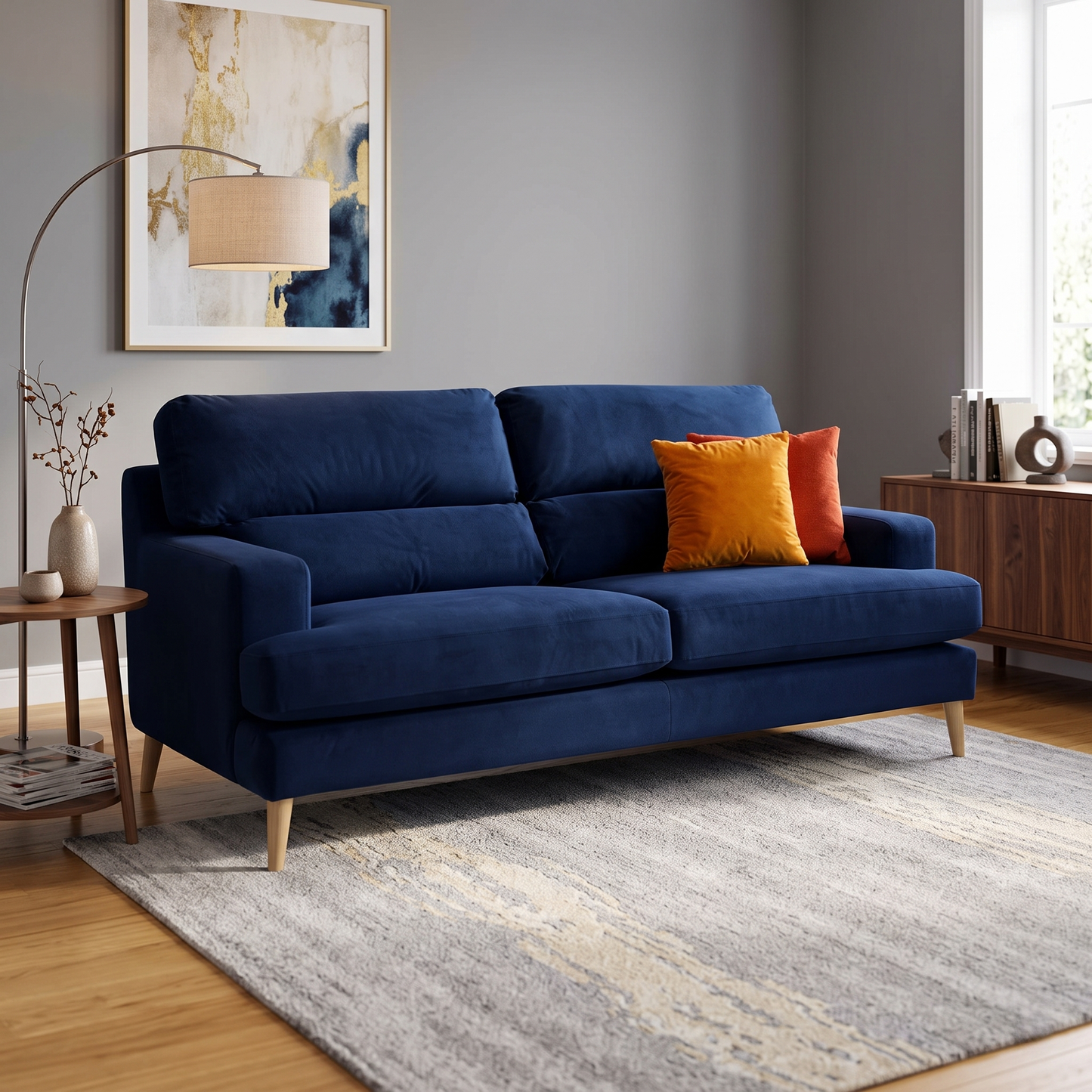 The Lounge Co. ‘Romilly’ Mid009 Midnight Indigo Wa Ft Velvet Fabric 3 Seater Sofa