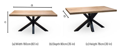 Bodahl ‘Njord' 4 Desert Solid Oak Straight Top 160cm Dining Table with Metal Star Base