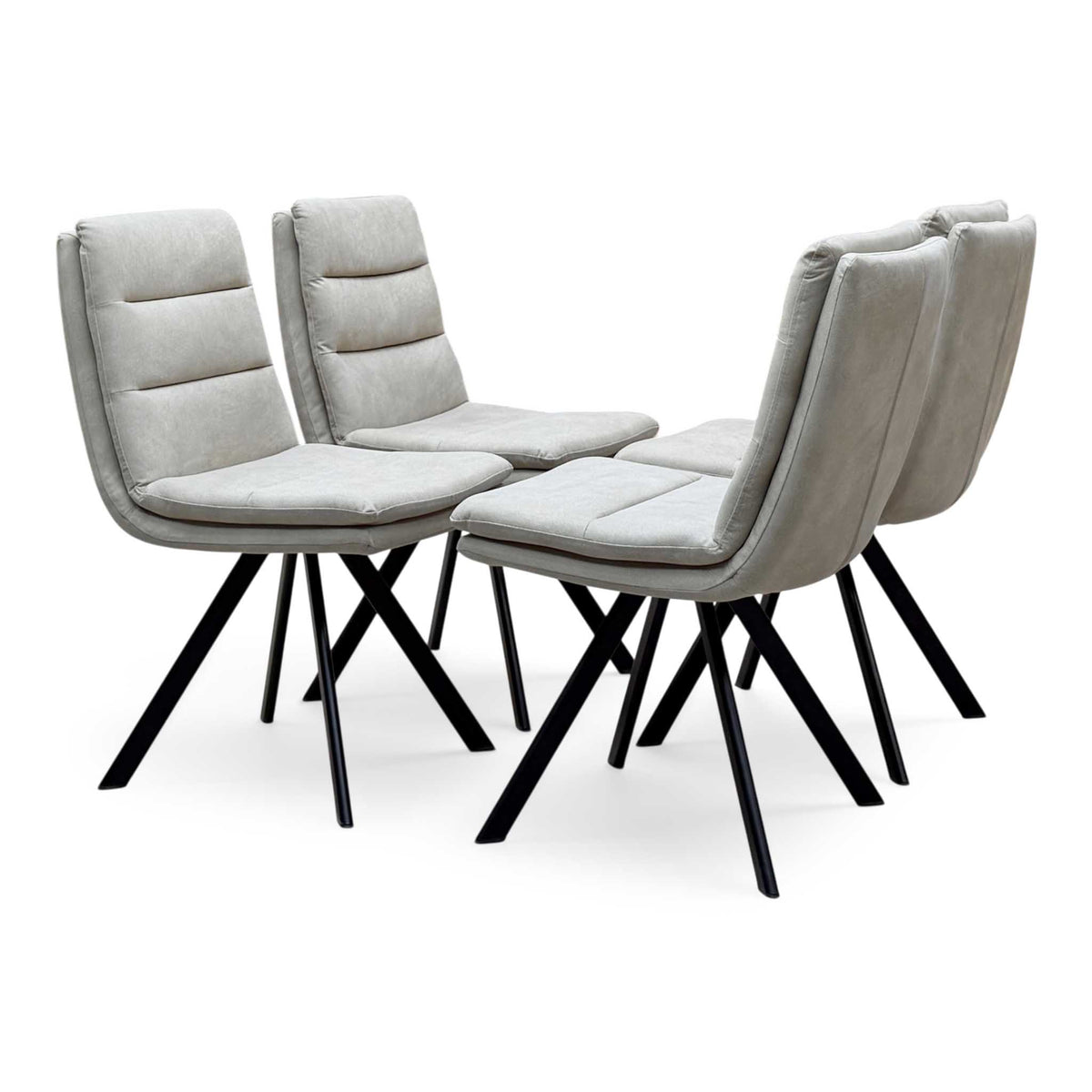 Bodahl 'Njord' 4 Desert Solid Oak Straight Top 160cm Metal Star Base Dining Table with Sand Beige Fabric Set of 4 Swivel Dining Chairs