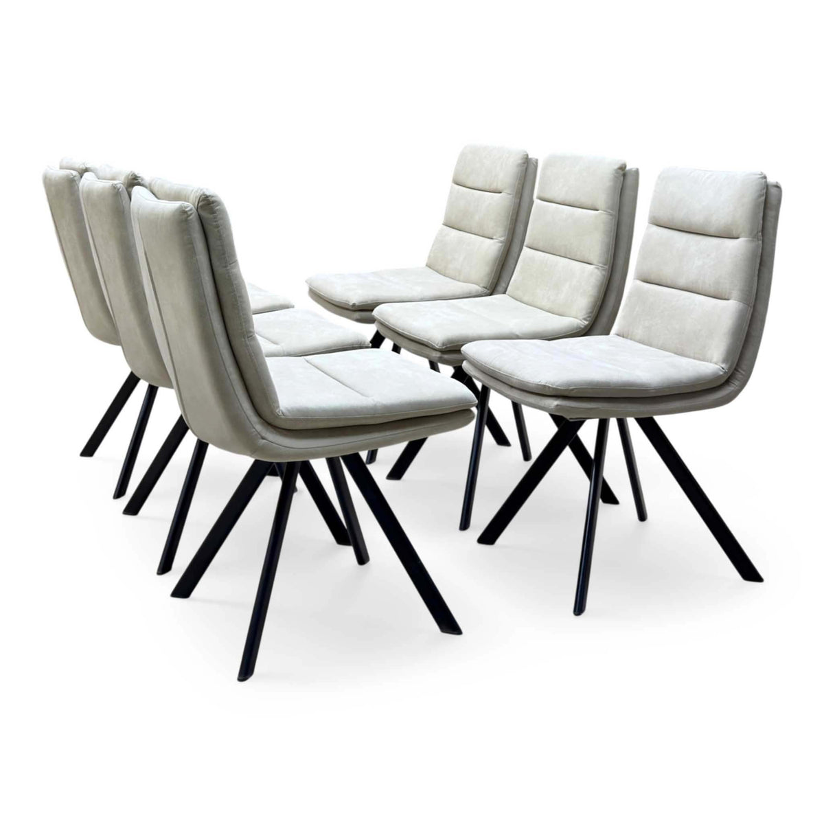 Bodahl 'Njord' 4 Desert Solid Oak Straight Top 160cm Metal Star Base Dining Table with Sand Beige Fabric Set of 6 Swivel Dining Chairs
