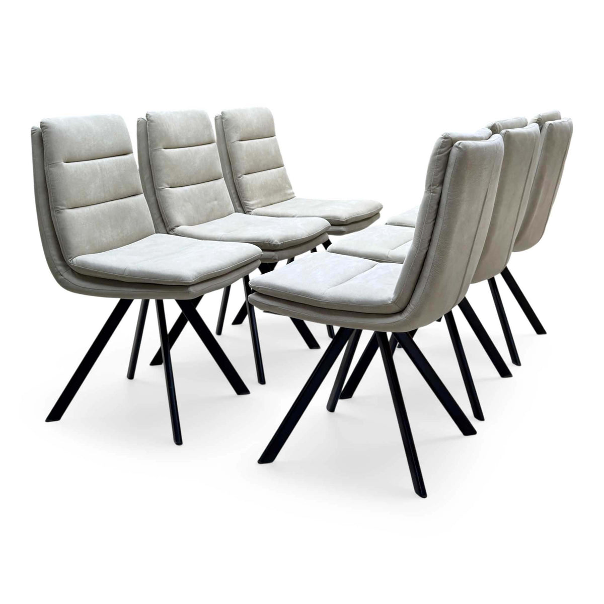 Bodahl 'Njord' 4 Desert Solid Oak Straight Top 160cm Metal Star Base Dining Table with Sand Beige Fabric Set of 6 Swivel Dining Chairs