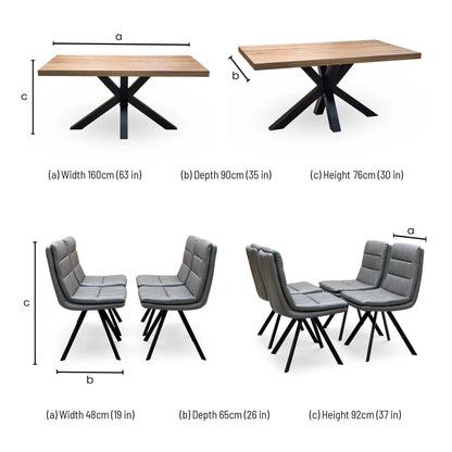 Bodahl 'Njord' 4 Desert Solid Oak Straight Top 160cm Dining Table + Anthracite Grey Faux Leather Swivel Chair - Set of 4