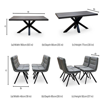 Bodahl 'Njord' 2 Smoked Solid Oak Straight Top 160cm Dining Table with Anthracite Grey Faux Leather Swivel Chair - Set of 4