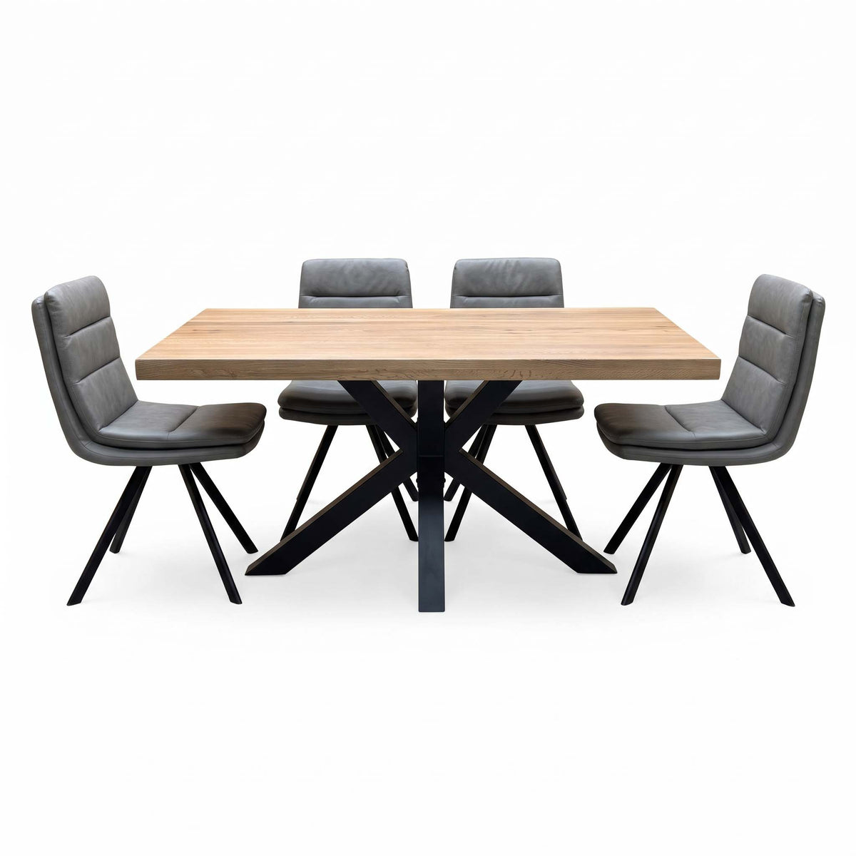 Bodahl 'Njord' 4 Desert Solid Oak Straight Top 160cm Dining Table + Anthracite Grey Faux Leather Swivel Chair - Set of 4