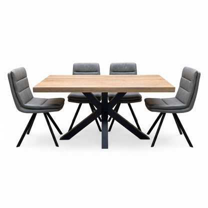 Bodahl 'Njord' 4 Desert Solid Oak Straight Top 160cm Dining Table + Anthracite Grey Faux Leather Swivel Chair - Set of 4