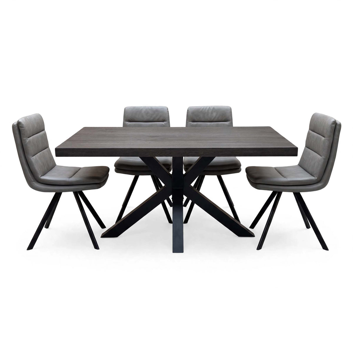 Bodahl 'Njord' 2 Smoked Solid Oak Straight Top 160cm Dining Table with Anthracite Grey Faux Leather Swivel Chair - Set of 4
