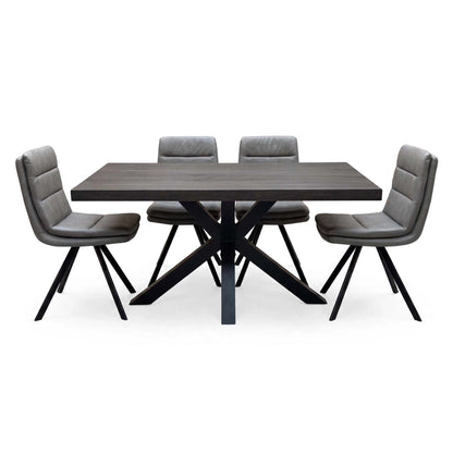 Bodahl 'Njord' 2 Smoked Solid Oak Straight Top 160cm Dining Table with Anthracite Grey Faux Leather Swivel Chair - Set of 4