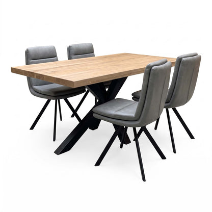 Bodahl 'Njord' 4 Desert Solid Oak Straight Top 160cm Dining Table + Anthracite Grey Faux Leather Swivel Chair - Set of 4
