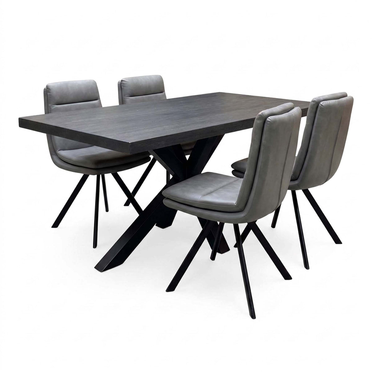 Bodahl 'Njord' 2 Smoked Solid Oak Straight Top 160cm Dining Table with Anthracite Grey Faux Leather Swivel Chair - Set of 4
