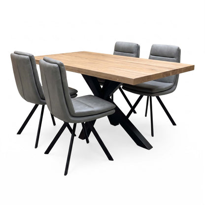 Bodahl 'Njord' 4 Desert Solid Oak Straight Top 160cm Dining Table + Anthracite Grey Faux Leather Swivel Chair - Set of 4