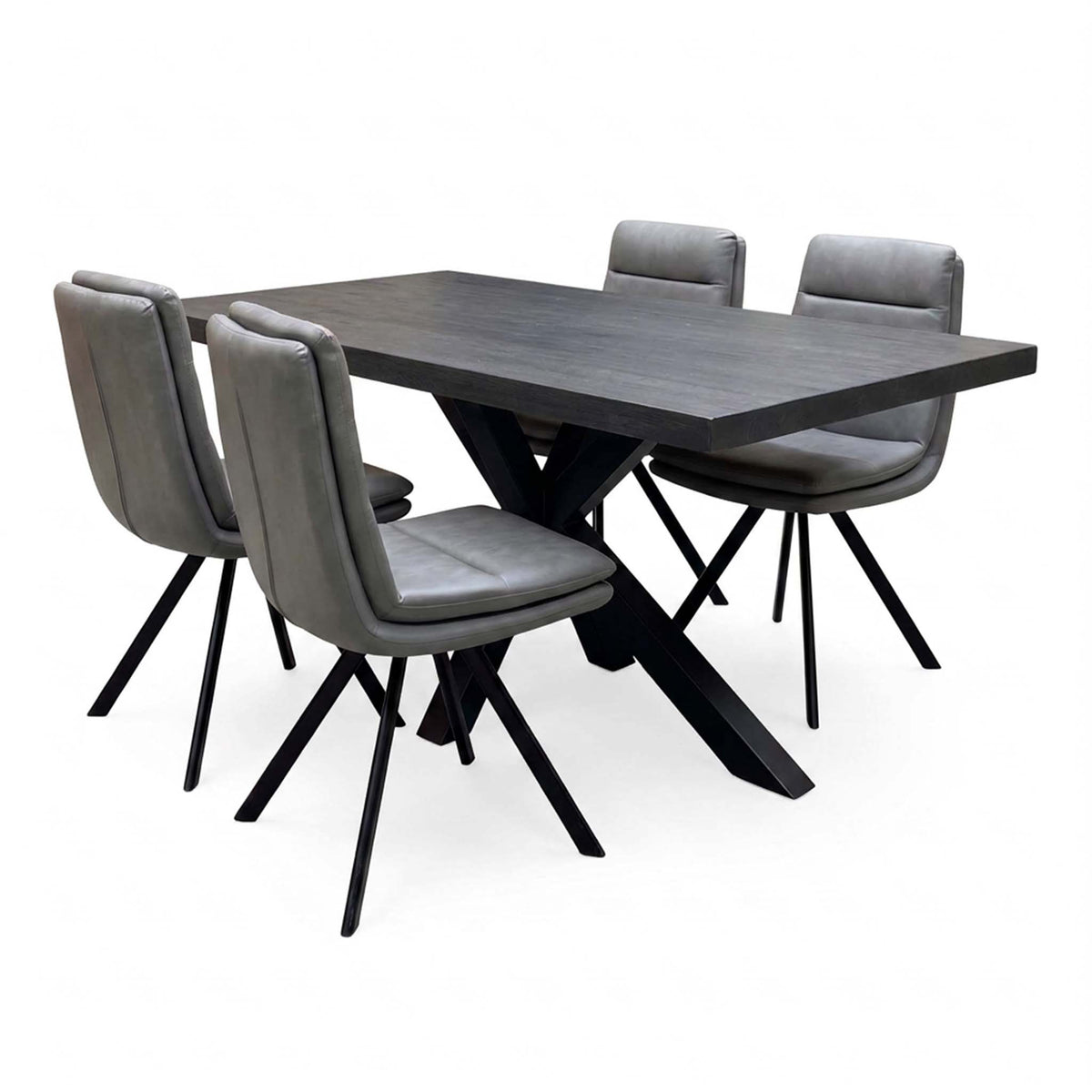 Bodahl 'Njord' 2 Smoked Solid Oak Straight Top 160cm Dining Table with Anthracite Grey Faux Leather Swivel Chair - Set of 4