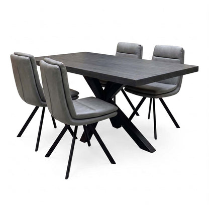 Bodahl 'Njord' 2 Smoked Solid Oak Straight Top 160cm Dining Table with Anthracite Grey Faux Leather Swivel Chair - Set of 4