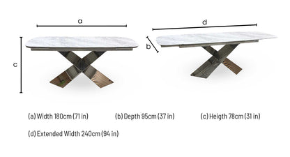 'Gabana' Real Marble Large 180cm Extending Dining Table