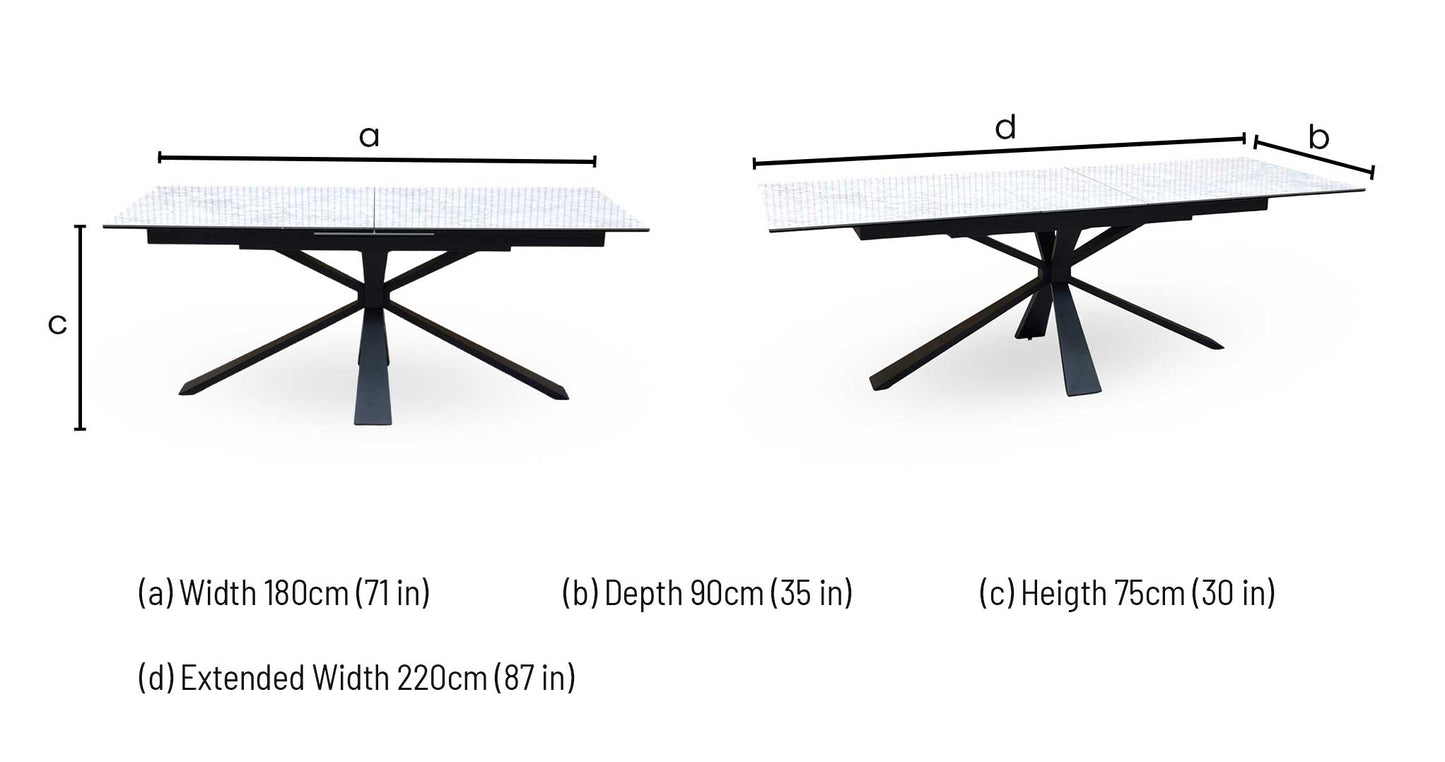 'Crete' Ceramic Top 180cm Large Extending Dining Table