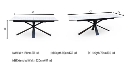 'Crete' Ceramic Top 180cm Large Extending Dining Table