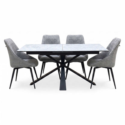 'Crete' Ceramic Top 180cm Large Extending Dining Table with Dark Grey Fabric Swivel Dining Chairs - Set of 4