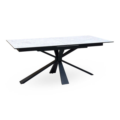 'Crete' Ceramic Top 180cm Large Extending Dining Table with Dark Grey Fabric Swivel Dining Chairs - Set of 4