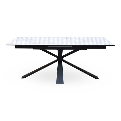 'Crete' Ceramic Top 180cm Large Extending Dining Table with Dark Grey Fabric Swivel Dining Chairs - Set of 4