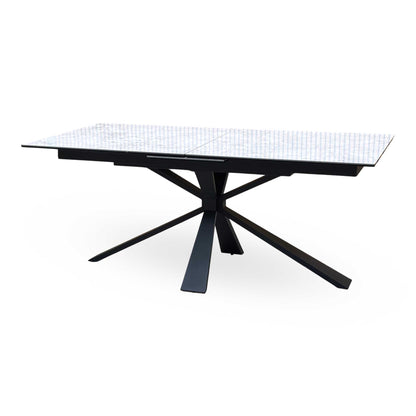 'Crete' Ceramic Top 180cm Large Extending Dining Table with Dark Grey Fabric Swivel Dining Chairs - Set of 4