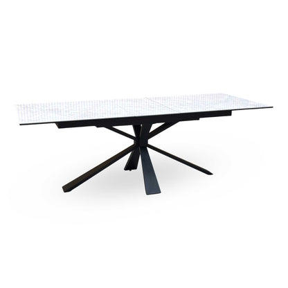 'Crete' Ceramic Top 180cm Large Extending Dining Table with Dark Grey Fabric Swivel Dining Chairs - Set of 4