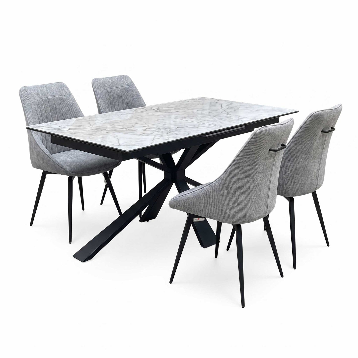 'Crete' Ceramic Top 180cm Large Extending Dining Table with Dark Grey Fabric Swivel Dining Chairs - Set of 4