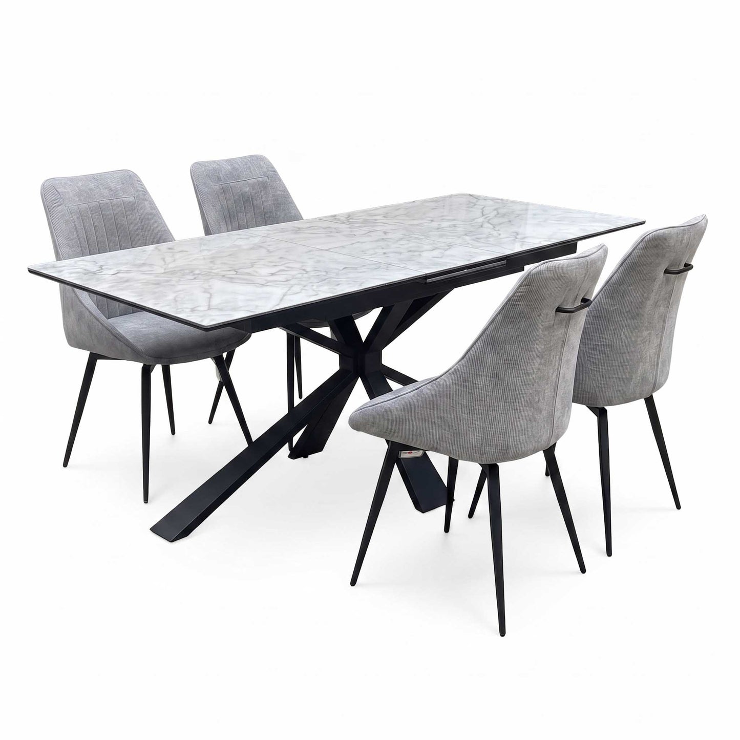 'Crete' Ceramic Top 180cm Large Extending Dining Table with Dark Grey Fabric Swivel Dining Chairs - Set of 4