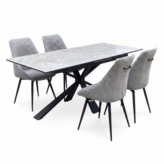 'Crete' Ceramic Top 180cm Large Extending Dining Table with Dark Grey Fabric Swivel Dining Chairs - Set of 4