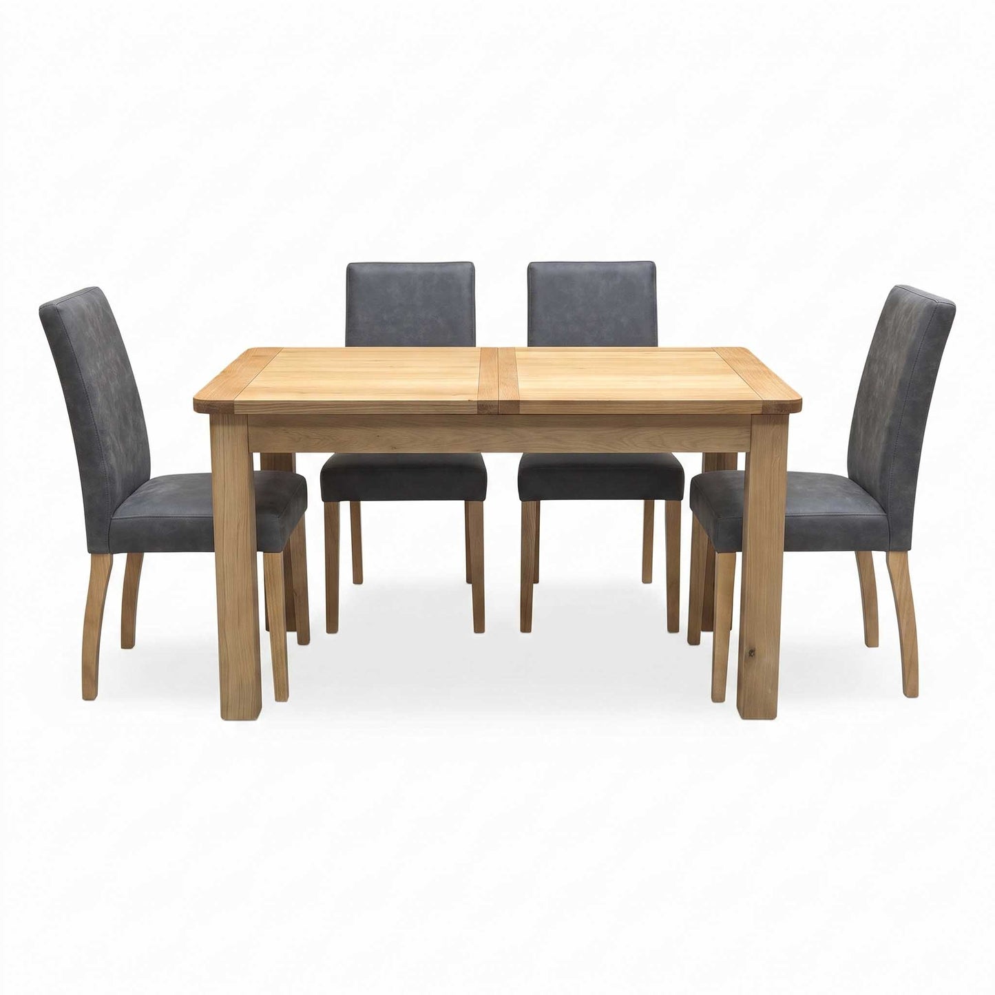 Furnitureland ‘Augusta’ Solid Oak Small Rectangular Extending Dining Table with Grey Cowboy Upholstered Dining Chairs - Set of 4