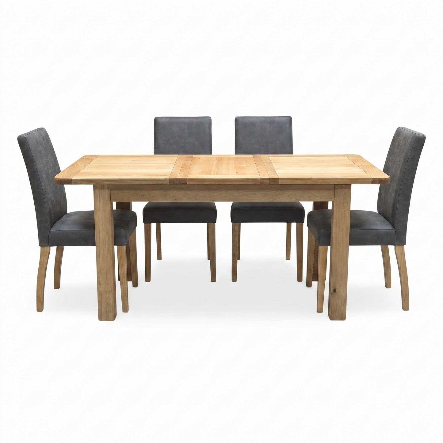 Furnitureland ‘Augusta’ Solid Oak Small Rectangular Extending Dining Table with Grey Cowboy Upholstered Dining Chairs - Set of 4