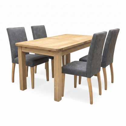 Furnitureland ‘Augusta’ Solid Oak Small Rectangular Extending Dining Table with Grey Cowboy Upholstered Dining Chairs - Set of 4