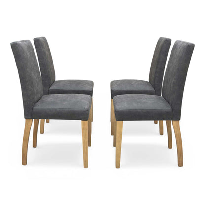 Furnitureland ‘Augusta’ Solid Oak Small Rectangular Extending Dining Table with Grey Cowboy Upholstered Dining Chairs - Set of 4