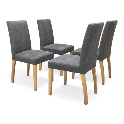 Furnitureland ‘Augusta’ Solid Oak Small Rectangular Extending Dining Table with Grey Cowboy Upholstered Dining Chairs - Set of 4