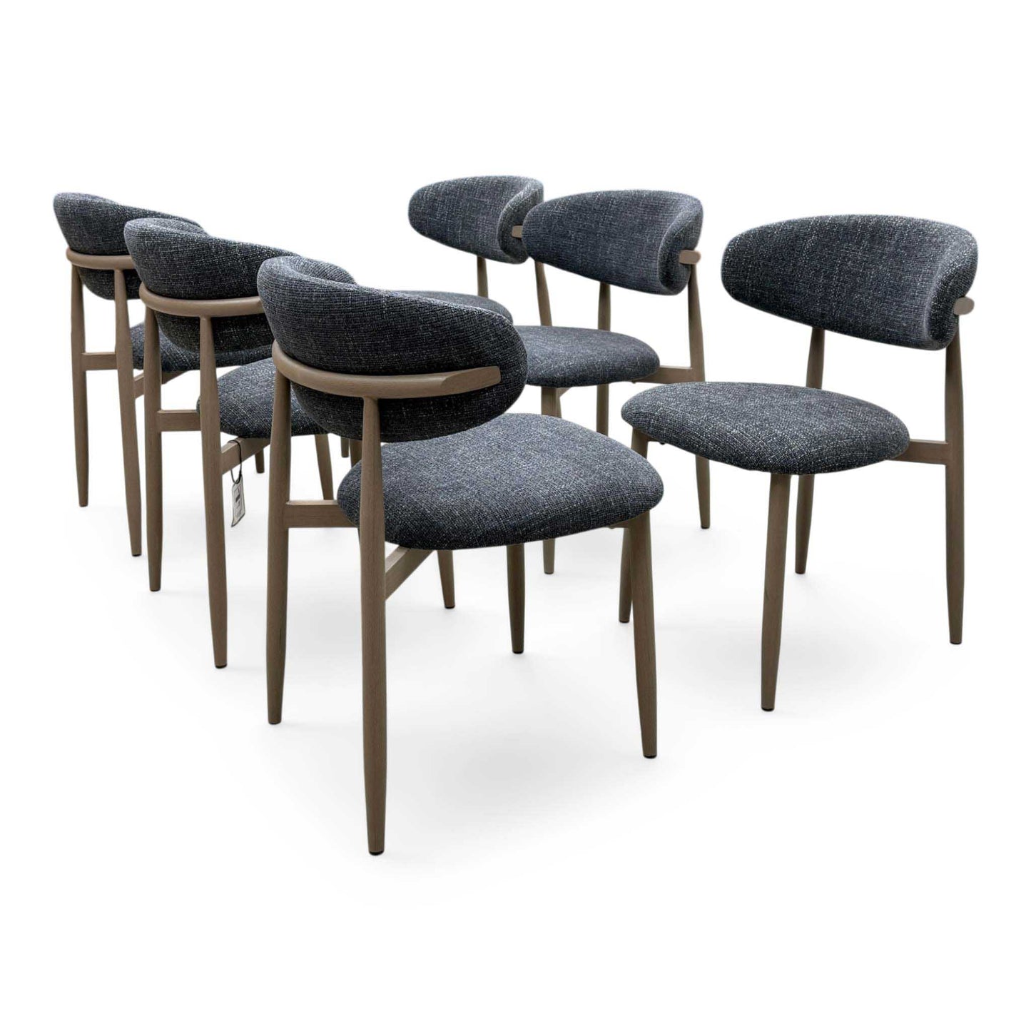 ‘Aimar’ Marble Top Rectangular Dining Table with Dark Grey Fabric Open Back Dining Chairs - Set of 6