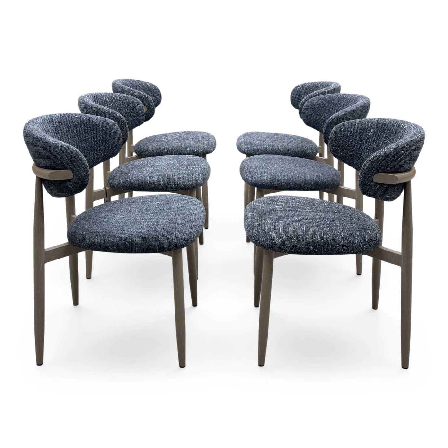 ‘Aimar’ Marble Top Rectangular Dining Table with Dark Grey Fabric Open Back Dining Chairs - Set of 6