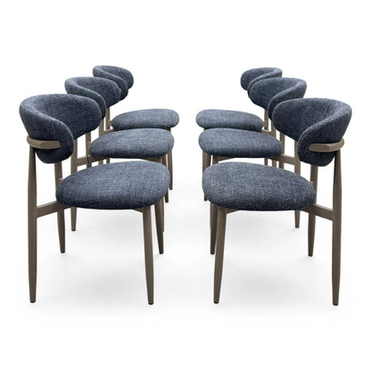 ‘Aimar’ Marble Top Rectangular Dining Table with Dark Grey Fabric Open Back Dining Chairs - Set of 6