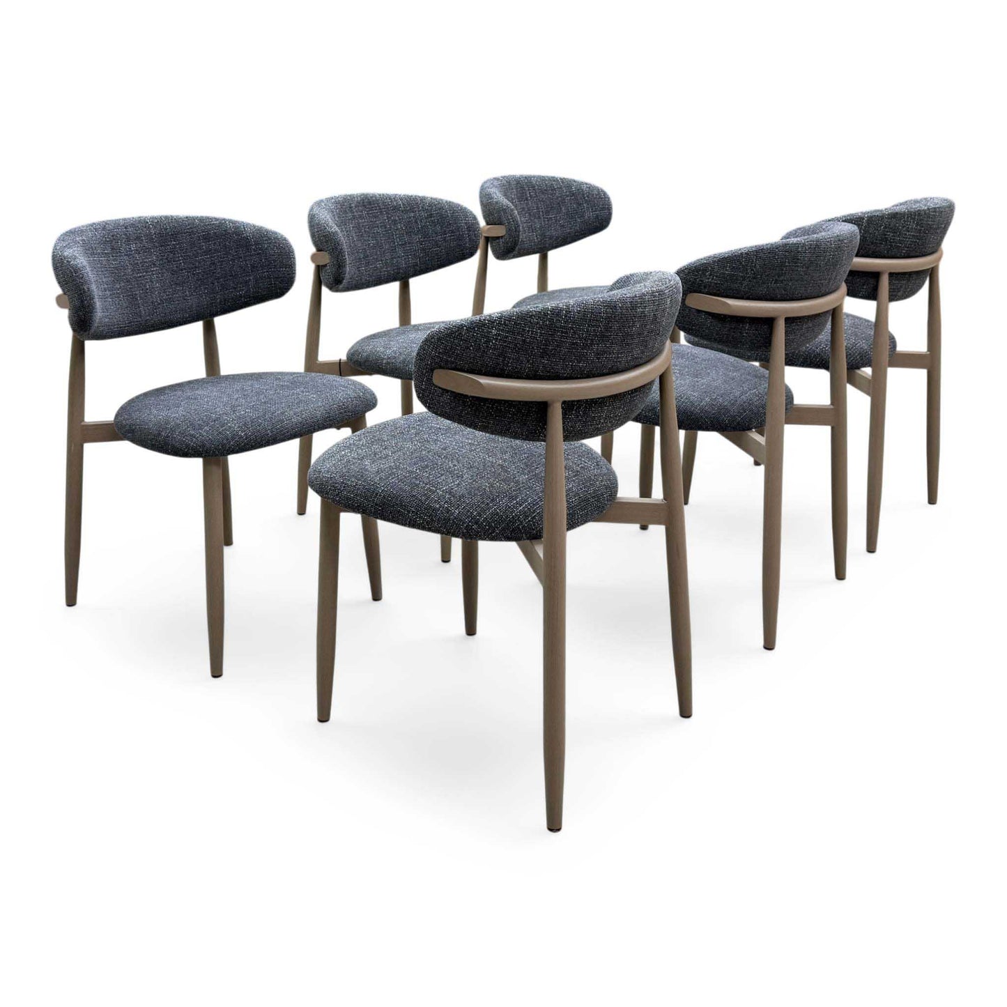 ‘Aimar’ Marble Top Rectangular Dining Table with Dark Grey Fabric Open Back Dining Chairs - Set of 6