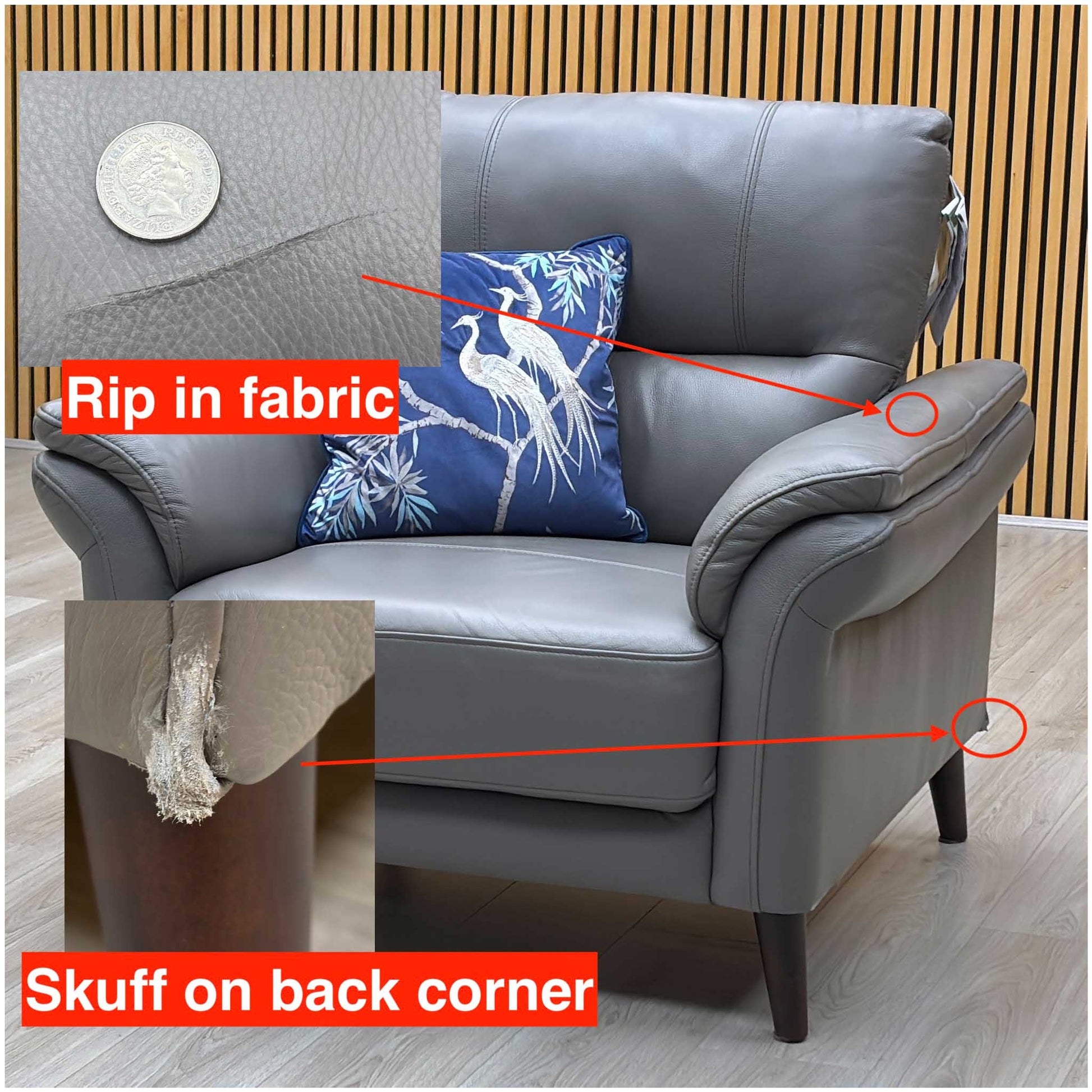 ‘Winner' Oslo Cat-40_15 Elephant Grey Leather Armchair – view 9