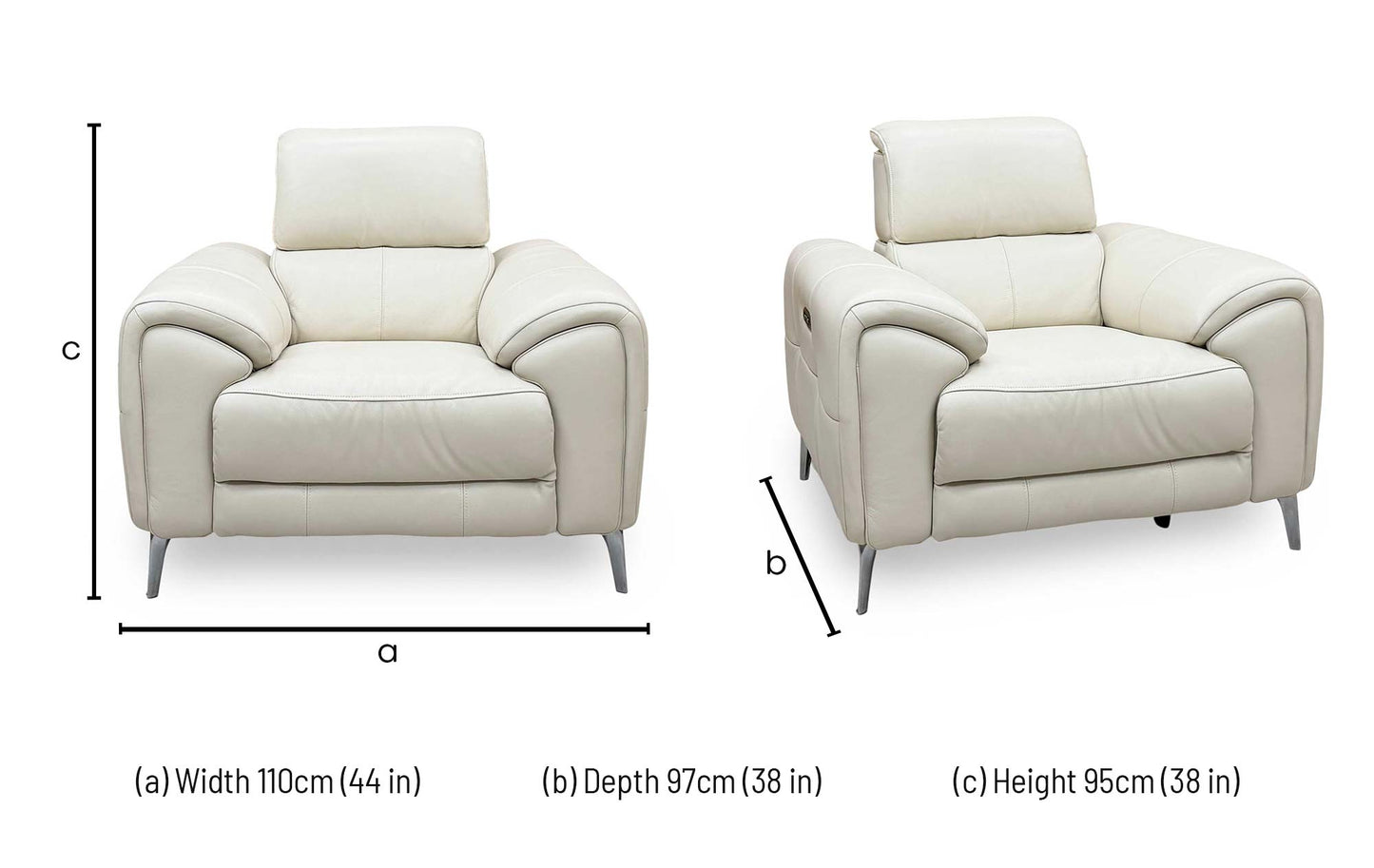 ‘Vino’ Cat-60_05 Bone China Cream Leather Power Recliner Chair with Power Headrest and Heated Seat