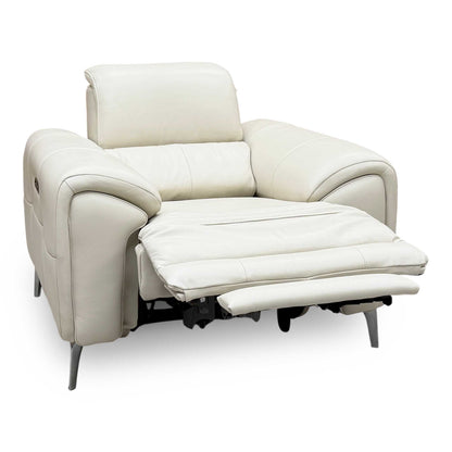 ‘Vino’ Cat-60_05 Bone China Cream Leather Power Recliner Chair with Power Headrest and Heated Seat