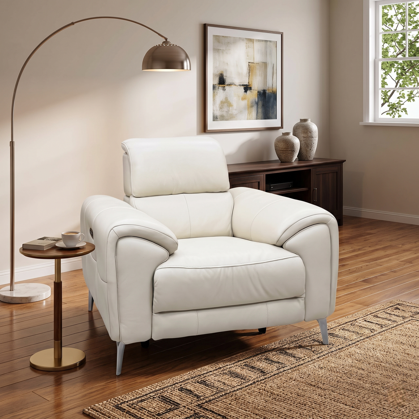 ‘Vino’ Cat-60_05 Bone China Cream Leather Power Recliner Chair with Power Headrest and Heated Seat