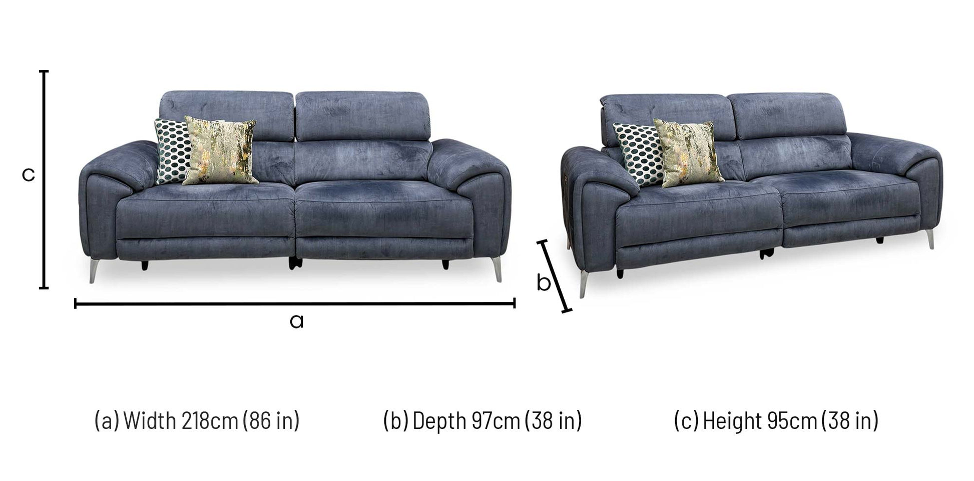 ‘Vino' 52001 Granite Fabric 3 Seater Power Recliner Sofa with Power Headrests and Heated Seats – view 10