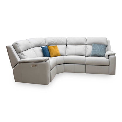 G Plan ‘Thornbury’ H006 Oxford Light Grey Leather Small Power Recliner Left Hand Facing Corner Sofa with Power Headrests and Power Lumbar
