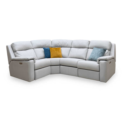G Plan ‘Thornbury’ H006 Oxford Light Grey Leather Small Power Recliner Left Hand Facing Corner Sofa with Power Headrests and Power Lumbar