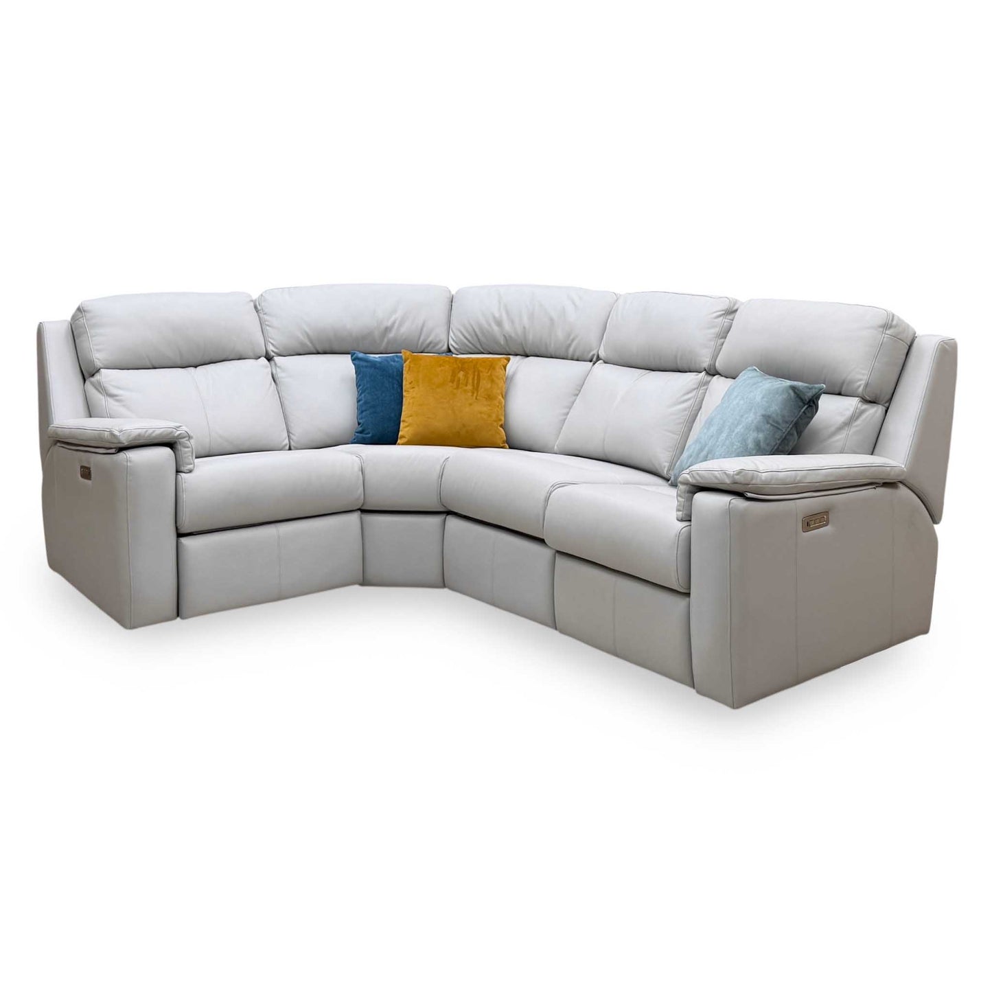 G Plan ‘Thornbury’ H006 Oxford Light Grey Leather Small Power Recliner Left Hand Facing Corner Sofa with Power Headrests and Power Lumbar