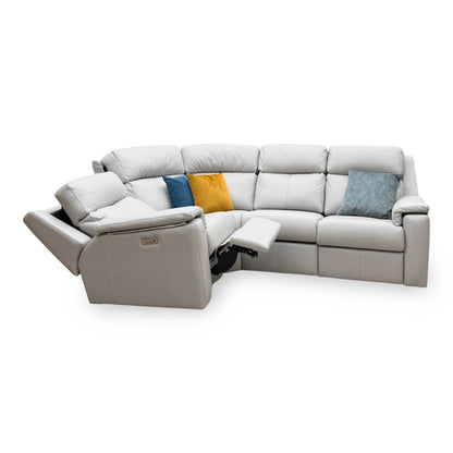 G Plan ‘Thornbury’ H006 Oxford Light Grey Leather Small Power Recliner Left Hand Facing Corner Sofa with Power Headrests and Power Lumbar