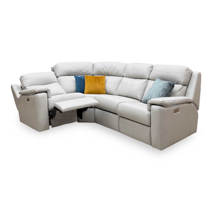 G Plan ‘Thornbury’ H006 Oxford Light Grey Leather Small Power Recliner Left Hand Facing Corner Sofa with Power Headrests and Power Lumbar