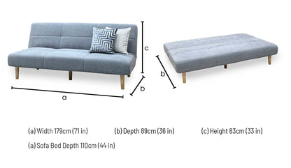 ‘Miyagi’ Mist Grey Linen Fabric Futon Sofa Bed